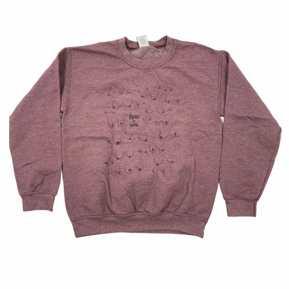 Perfect Boobs are Boring Sweatshirt Size S Pink Cotton Long Sleeve Crew Neck